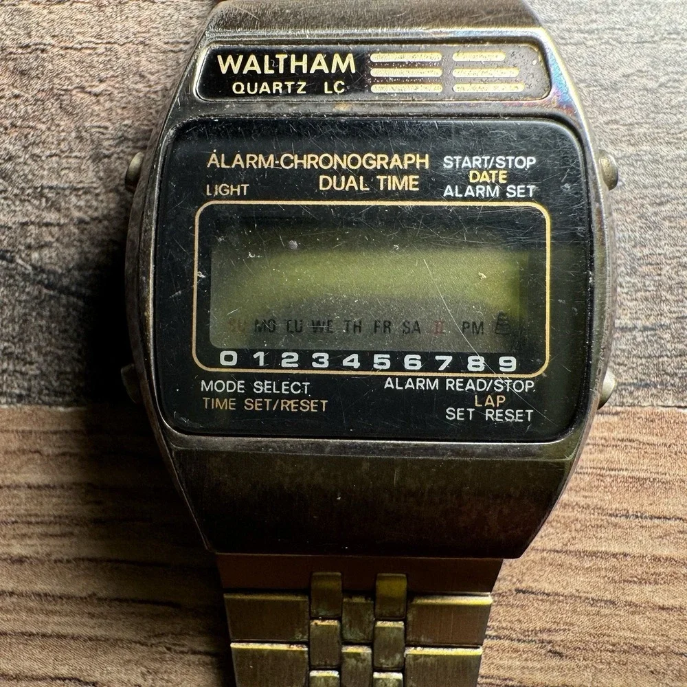 Vintage Waltham Digital Quartz Watch Gold Tone Alarm/Chronograph - Untested